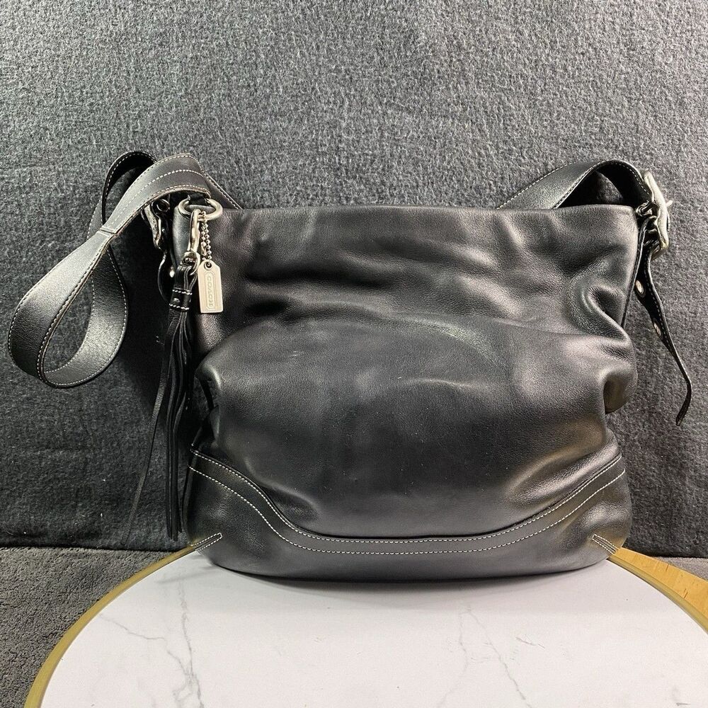 COACH Soho Black Leather Slim Duffle Bag 1414 Vintage Y2K Crossbody Messenger